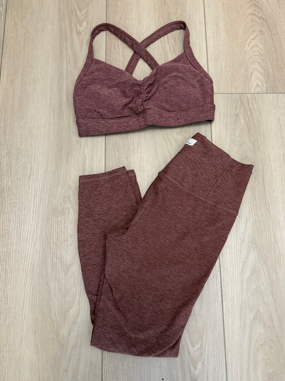Vuori clean elevation matching set bra and leggings, Small, hazelnut heather
